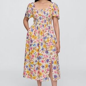 GAP Floral Print Women's Smocked Midi Dress